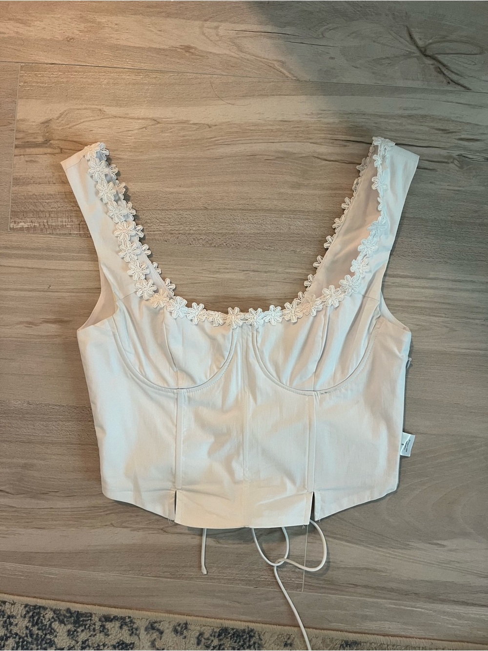 White Floral-Trim Corset Crop Top